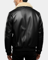 Mens Bomber Leather Jacket with Sheepskin Collar Viggo Nova Black